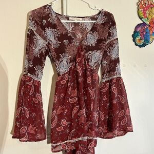 Floral Paisley Bell Sleeve Top